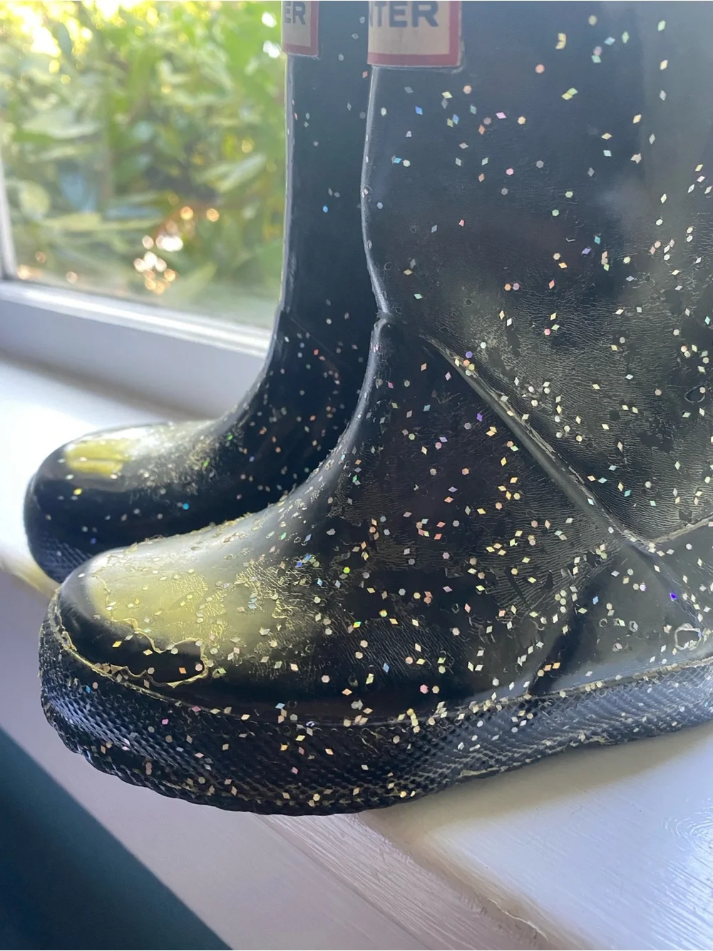 Hunter Kids Original Glitter Rain boots black toddler US 7 UK 6